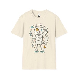 Turkish Van Cat Swimming Graphic Tee | Funny Water Loving Unisex Shirt Natural