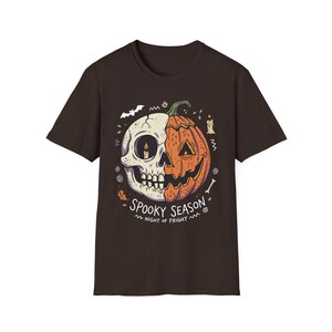 Spooky Season Halloween Shirt | Skull Pumpkin T Shirt | Retro Horror Graphic Tee | Creepy Fall Outfit | Gothic Autumn Wear | Unisex Gift image 12