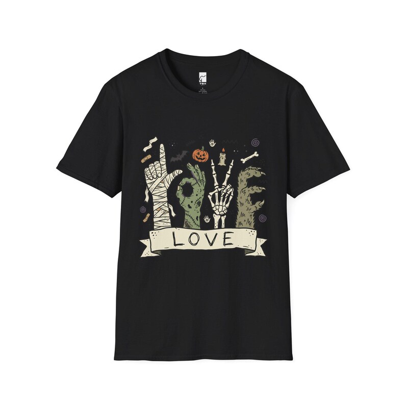 Halloween Love Shirt | Monster Hands T Shirt | Spooky Skeleton Hand Tee | Zombie Mummy Graphic Tee | Cute Creepy Fall Tee | Unisex Gift Black
