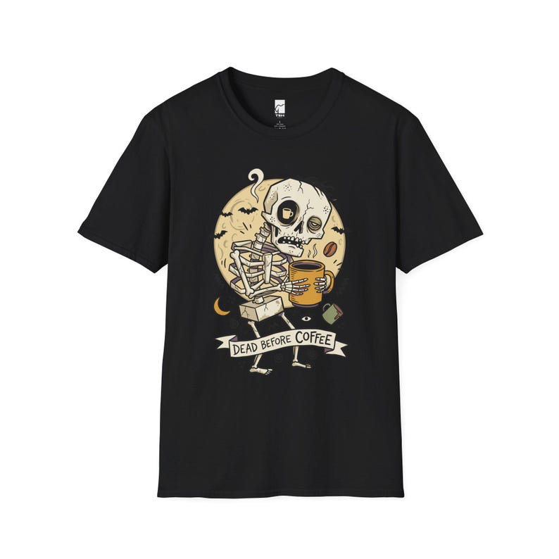 „Dead Before Coffee“-Shirt | Skelett-Kaffee-T-Shirt | Lustiges Kaffeeliebhaber-Shirt | Koffein-Totenkopf-Grafik-T-Shirt | Retro-Kaffee-T-Shirt | Unisex-Geschenk Black