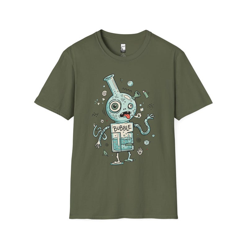 Koszulka Bubble Stoner | Zabawna koszulka z grafiką 420, koszulka unisex z psychodelicznym dymem, prezent dla miłośnika stonerów Military Green