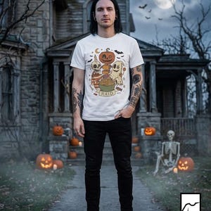 Vintage Halloween Shirt | Skeleton Ghost T Shirt | Spooky Candy Bowl Tee | Pumpkin Trick Or Treat Tee | Retro Spooky Tee | Unisex Gift