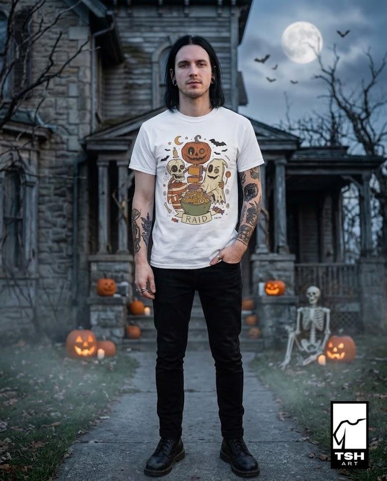 Vintage Halloween Shirt | Skeleton Ghost T Shirt | Spooky Candy Bowl Tee | Pumpkin Trick Or Treat Tee | Retro Spooky Tee | Unisex Gift