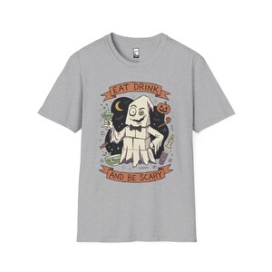 Eat Drink Ghost T-Shirt | Halloween Ghost Cocktail Tee Sport Grey