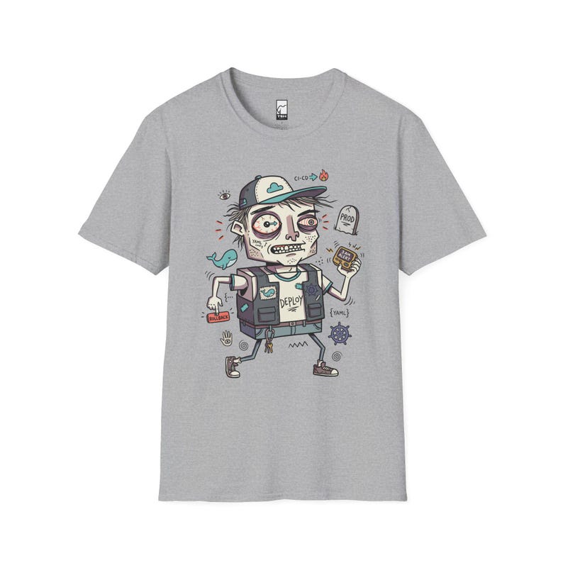 DevOps Engineer T-shirt | Rolig CI CD Deployment Graphic Tee, Sysadmin Coder T-shirt Sport Grey