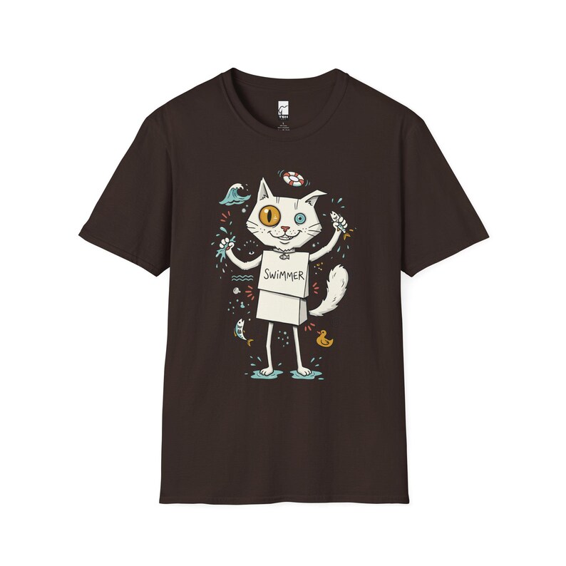 Turkish Van Cat Swimming Graphic Tee | Funny Water Loving Unisex Shirt Dark Chocolate