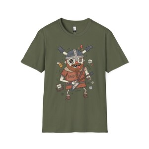 Viking Rocker T-Shirt | Norse Heavy Metal Graphic Tee, Guitarist Unisex Shirt Military Green
