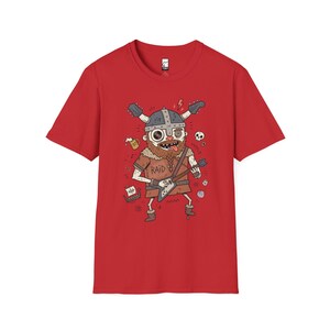 Viking Rocker T-Shirt | Norse Heavy Metal Graphic Tee, Guitarist Unisex Shirt Red