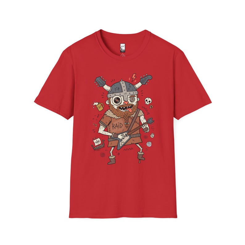 Viking Rocker T-Shirt | Norse Heavy Metal Graphic Tee, Guitarist Unisex Shirt Red