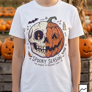 Spooky Season Halloween Shirt | Skull Pumpkin T Shirt | Retro Horror Graphic Tee | Creepy Fall Outfit | Gothic Autumn Wear | Unisex Gift