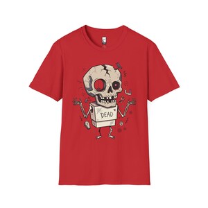 Dode schedel T-shirt | Grappig Halloween-grafisch T-shirt, griezelig schattig goth-uniseks shirt, griezelig horrorliefhebber cadeau Red