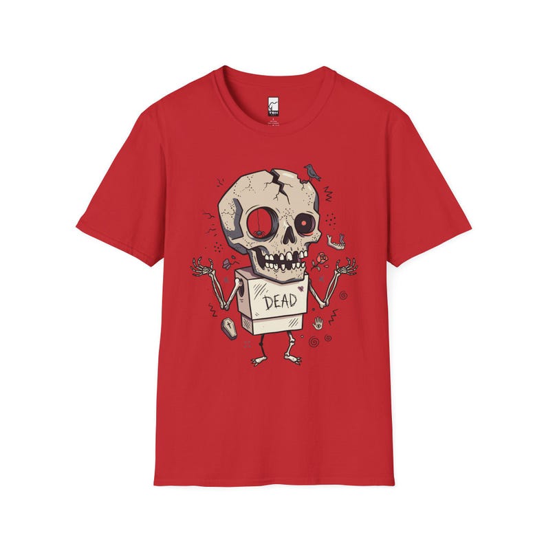 Dode schedel T-shirt | Grappig Halloween-grafisch T-shirt, griezelig schattig goth-uniseks shirt, griezelig horrorliefhebber cadeau Red