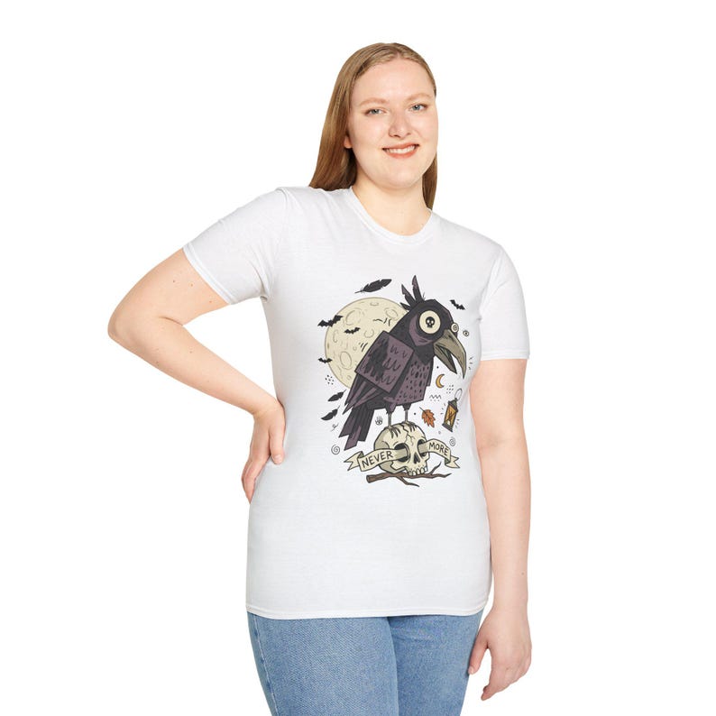 Halloween Raven Skull Shirt | Gothic Crow Graphic Tee | Full Moon T Shirt | Dark Academia Tattoo Flash Top | Spooky Season Fall Gift Tee Bild 18
