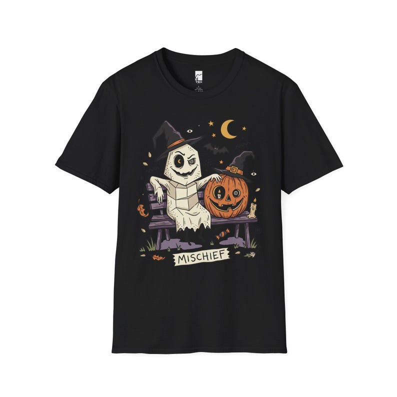 Niedliches Geister-Kürbis-Shirt | Halloween-T-Shirt mit Hexenhut | Gruseliges Grafik-T-Shirt | Herbst-T-Shirt für beste Freunde | Retro-Grusel-T-Shirt | Unisex-Geschenk Black