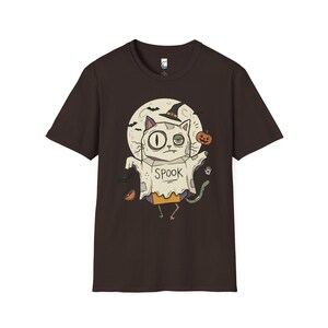 Halloween Cat Ghost Shirt | Funny Witch Cat Tee | Spooky Season Graphic T Shirt | Trick or Treat Costume Top | Cat Mom Gift | Fall Tee Dark Chocolate