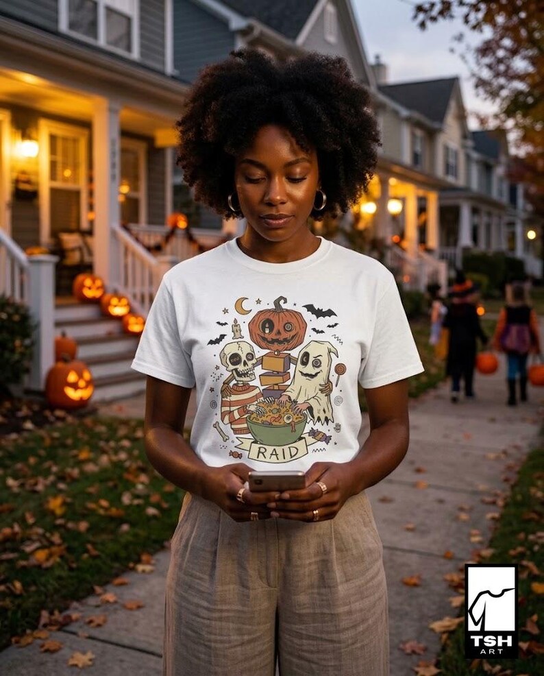Vintage Halloween Shirt | Skeleton Ghost T Shirt | Spooky Candy Bowl Tee | Pumpkin Trick Or Treat Tee | Retro Spooky Tee | Unisex Gift