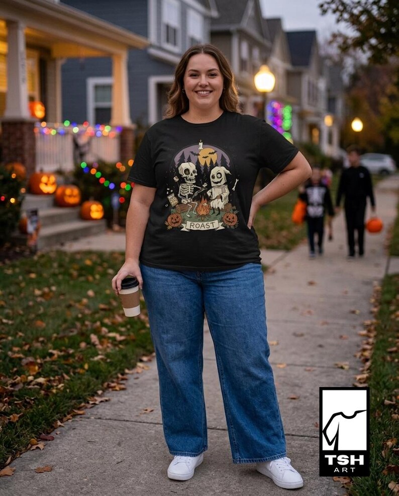Skeleton Roast Halloween Shirt | Ghost Campfire Tee | Funny Marshmallow T Shirt | Spooky Smores Graphic Tee | Retro Fall Tee | Unisex Gift