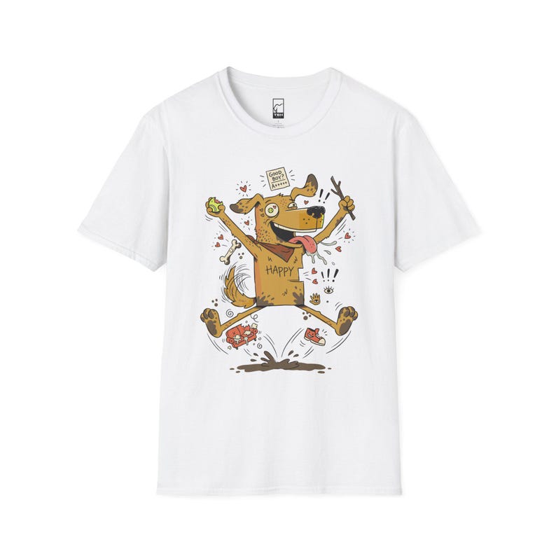 Happy Dog T-Shirt | Funny Good Boy Graphic Tee, Dog Lover Gift White