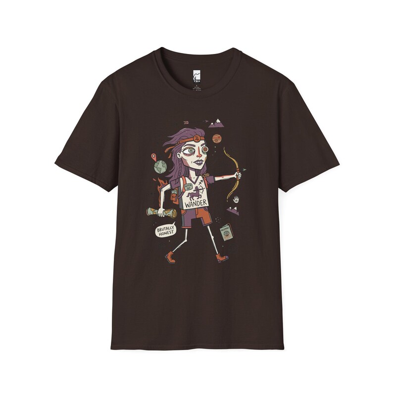 Schütze T-Shirt | Lustiges Sternzeichen Grafik T-Shirt, Fernweh Astrologie Unisex Shirt, Schütze Geburtstagsgeschenk Dark Chocolate