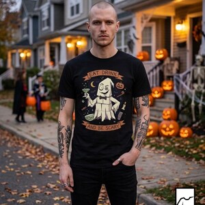 Eat Drink Ghost T-Shirt | Halloween Ghost Cocktail Tee