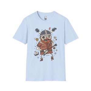 Viking Rocker T-Shirt | Norse Heavy Metal Graphic Tee, Guitarist Unisex Shirt Light Blue