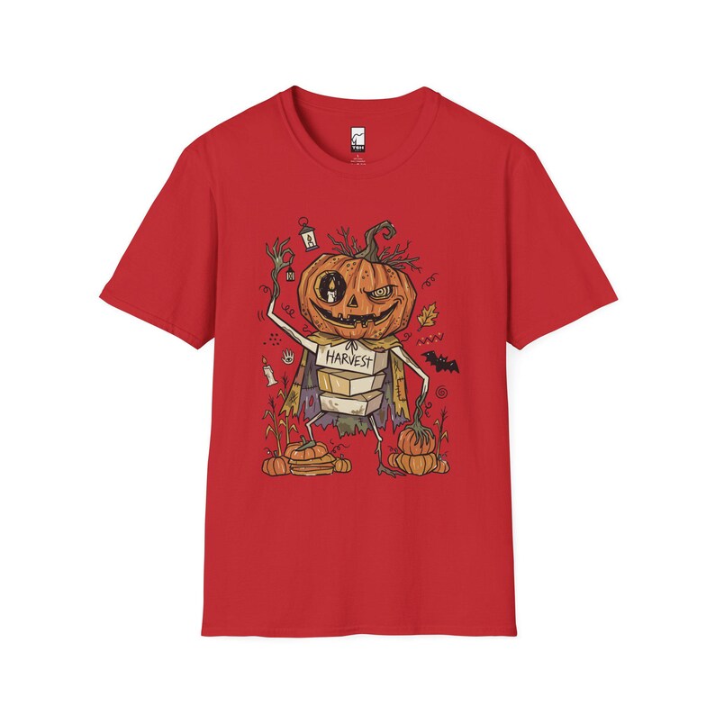 Camiseta Unissex com Estampa de Abóbora | Estampa de Abóbora de Halloween | Camiseta com Estampa de Colheita de Outono | Camiseta Assustadora com Abóbora Red