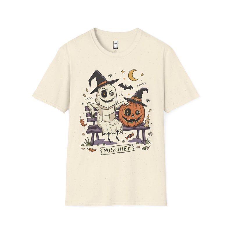 Niedliches Geister-Kürbis-Shirt | Halloween-T-Shirt mit Hexenhut | Gruseliges Grafik-T-Shirt | Herbst-T-Shirt für beste Freunde | Retro-Grusel-T-Shirt | Unisex-Geschenk Natural