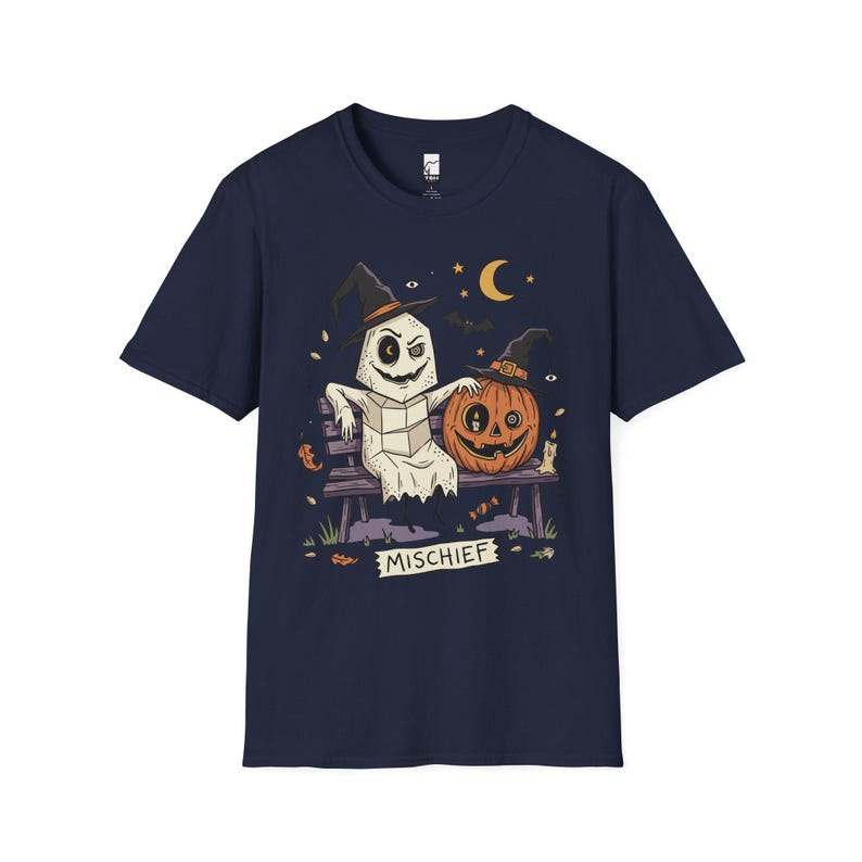 Niedliches Geister-Kürbis-Shirt | Halloween-T-Shirt mit Hexenhut | Gruseliges Grafik-T-Shirt | Herbst-T-Shirt für beste Freunde | Retro-Grusel-T-Shirt | Unisex-Geschenk Navy