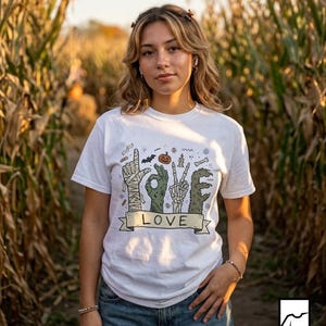 Halloween Love Shirt | Monster Hands T Shirt | Spooky Skeleton Hand Tee | Zombie Mummy Graphic Tee | Cute Creepy Fall Tee | Unisex Gift