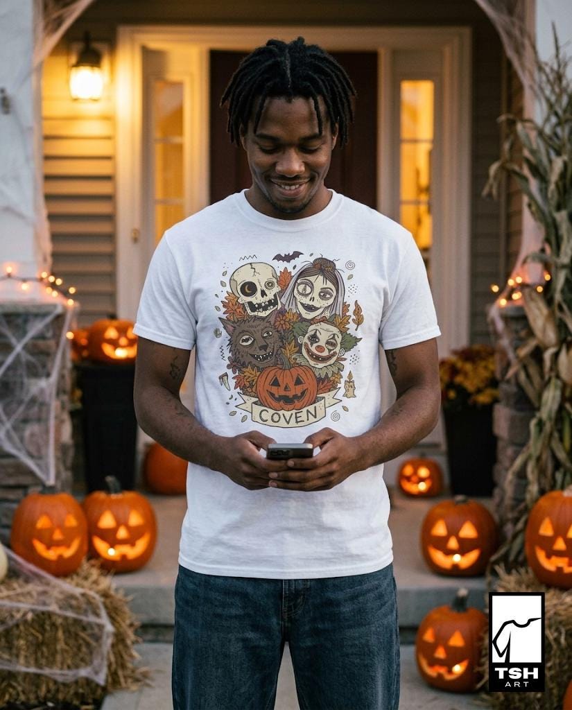 Vintage Halloween Shirt | Skull Werewolf T Shirt | Creepy Clown Witch Tee | Pumpkin Coven Graphic Tee | Retro Horror Tee | Unisex Gift