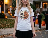 Spooky Season Halloween Shirt | Skull Pumpkin T Shirt | Retro Horror Graphic Tee | Creepy Fall Outfit | Gothic Autumn Wear | Unisex Gift