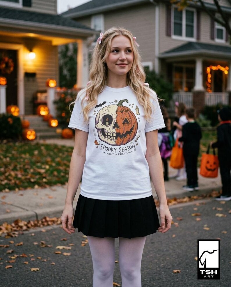 Spooky Season Halloween Shirt | Skull Pumpkin T Shirt | Retro Horror Graphic Tee | Creepy Fall Outfit | Gothic Autumn Wear | Unisex Gift