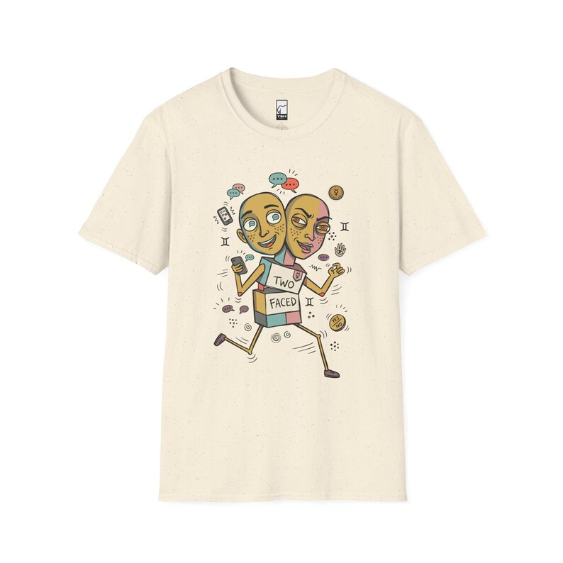 Gemini T-Shirt | Funny Dual Zodiac Illustration, Astrology Graphic Tee Natural