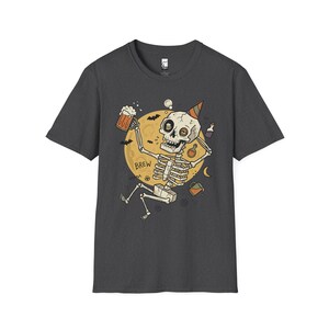 Funny Skeleton Shirt | Beer Drinking Tee | Halloween Party T Shirt | Spooky Humor Graphic Tee | Dancing Skeleton Tee | Unisex Gift Dark Heather