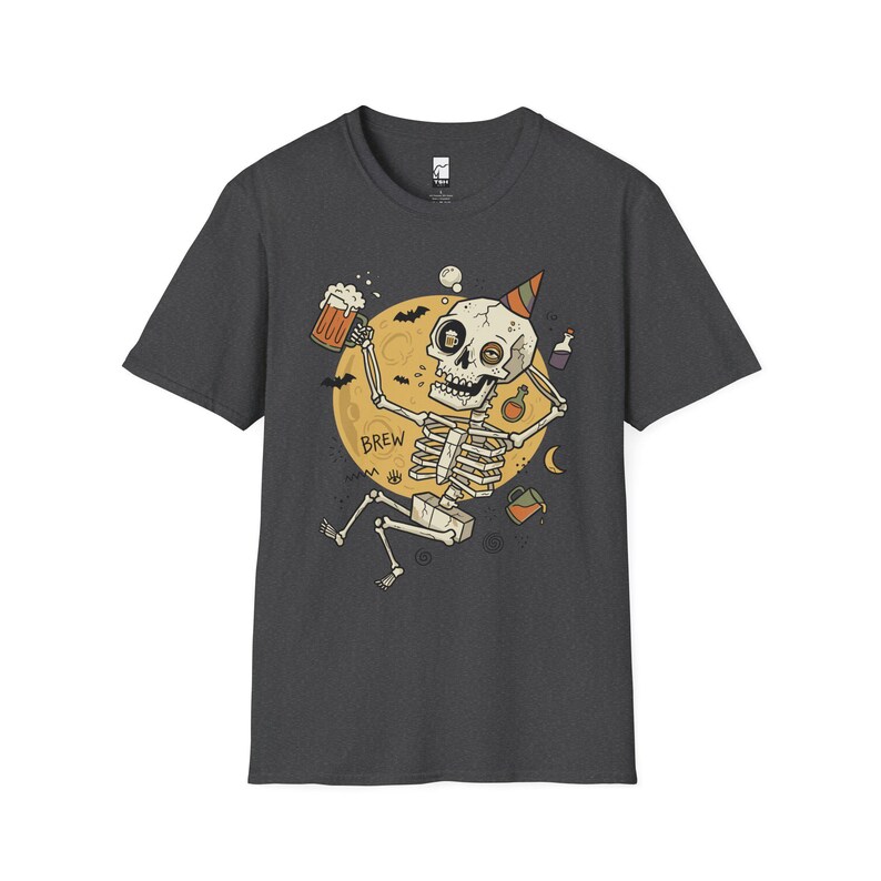 Funny Skeleton Shirt | Beer Drinking Tee | Halloween Party T Shirt | Spooky Humor Graphic Tee | Dancing Skeleton Tee | Unisex Gift Dark Heather