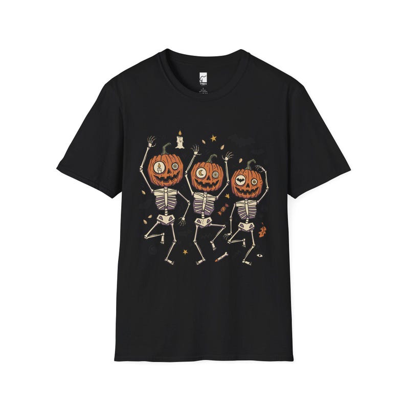 踊るカボチャの骸骨Tシャツ｜ハロウィン ジャック・オー・ランタン Black