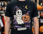 Cute Ghost Pumpkin Shirt | Witch Hat Halloween T Shirt | Spooky Season Graphic Tee | Best Friends Fall Tee | Retro Spooky Tee | Unisex Gift