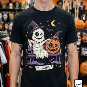 Cute Ghost Pumpkin Shirt | Witch Hat Halloween T Shirt | Spooky Season Graphic Tee | Best Friends Fall Tee | Retro Spooky Tee | Unisex Gift