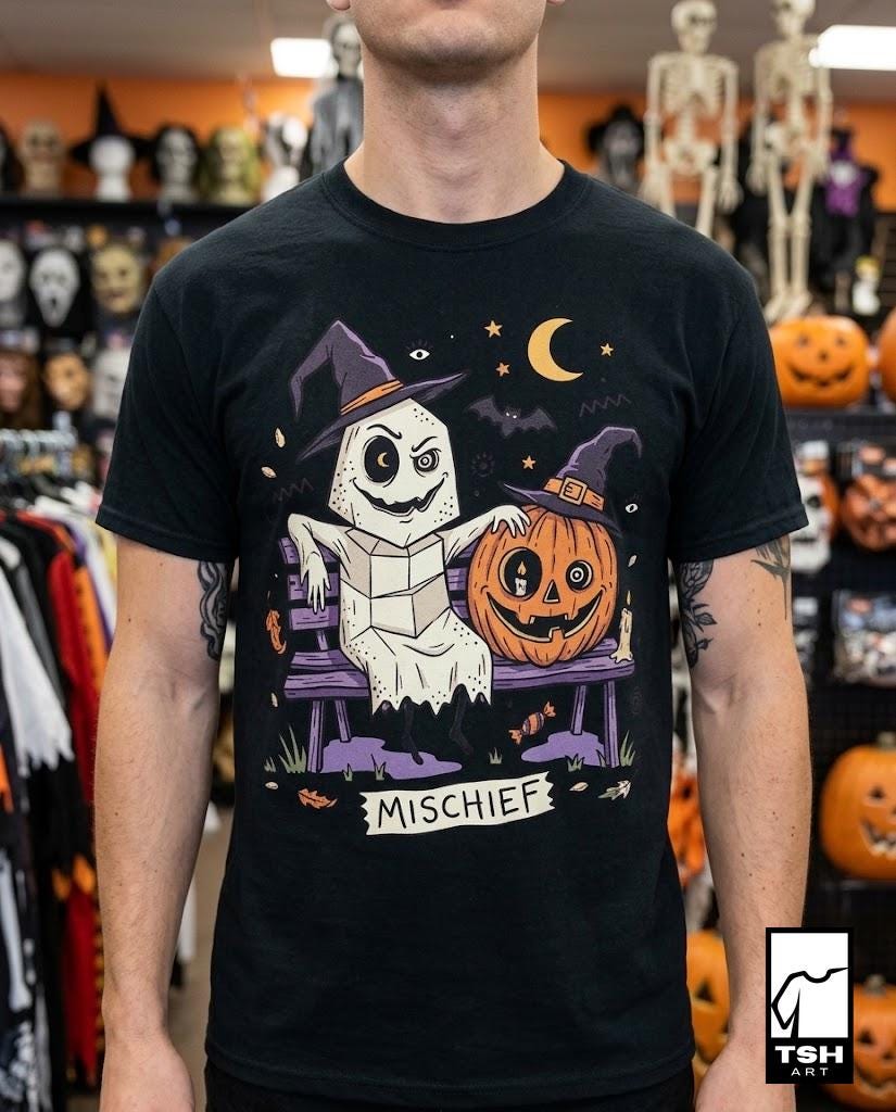 Cute Ghost Pumpkin Shirt | Witch Hat Halloween T Shirt | Spooky Season Graphic Tee | Best Friends Fall Tee | Retro Spooky Tee | Unisex Gift