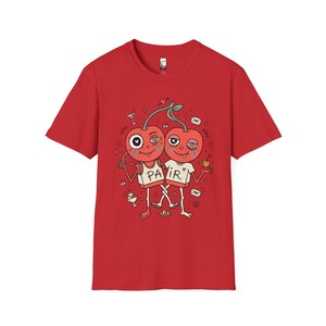 Cherry Pair T-Shirt | Quirky Couple Matching Graphic Tee, Valentine Anniversary Gift Red