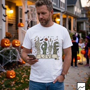 Halloween Love Shirt | Monster Hands T Shirt | Spooky Skeleton Hand Tee | Zombie Mummy Graphic Tee | Cute Creepy Fall Tee | Unisex Gift