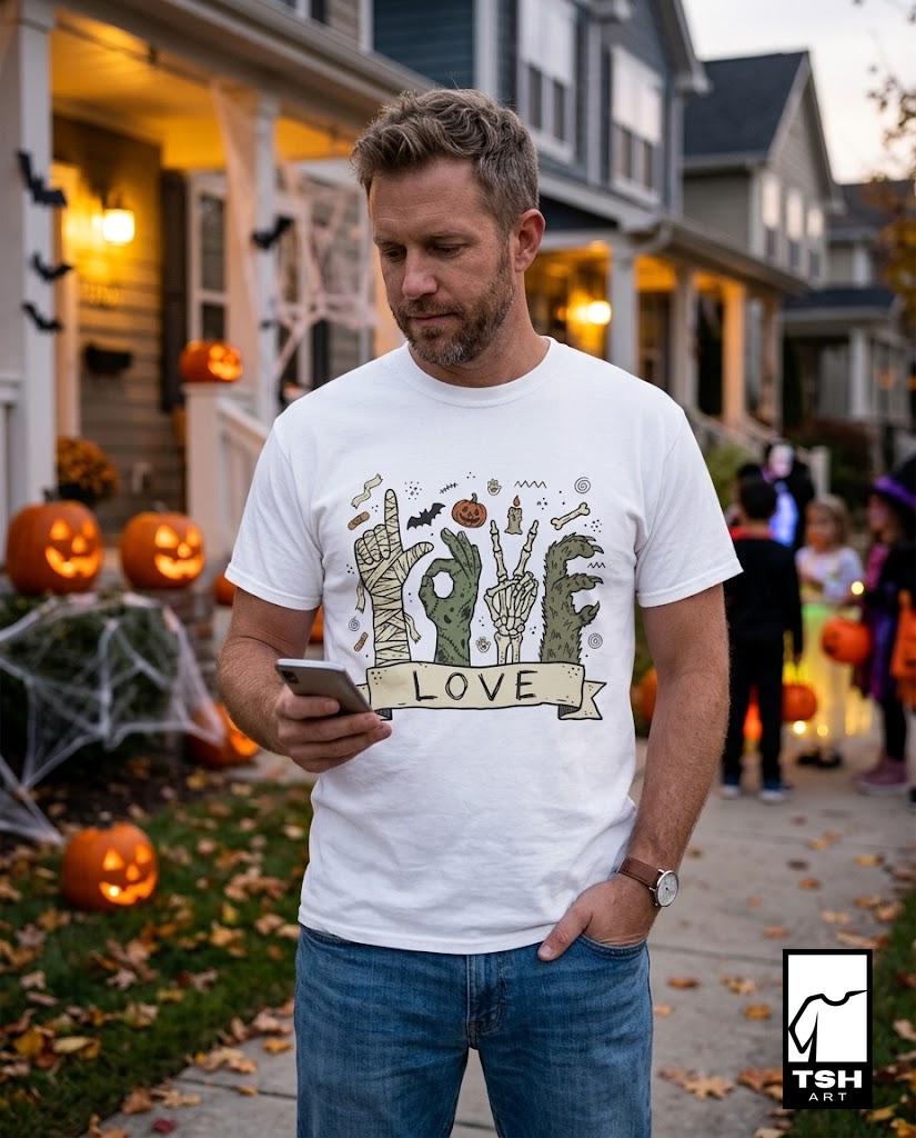 Halloween Love Shirt | Monster Hands T Shirt | Spooky Skeleton Hand Tee | Zombie Mummy Graphic Tee | Cute Creepy Fall Tee | Unisex Gift