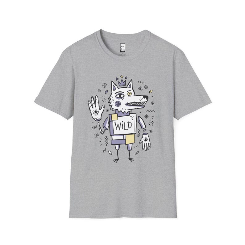 Wild Wolf Graphic Tee | Boho Folk Art, Indie Lowbrow Unisex Shirt Sport Grey