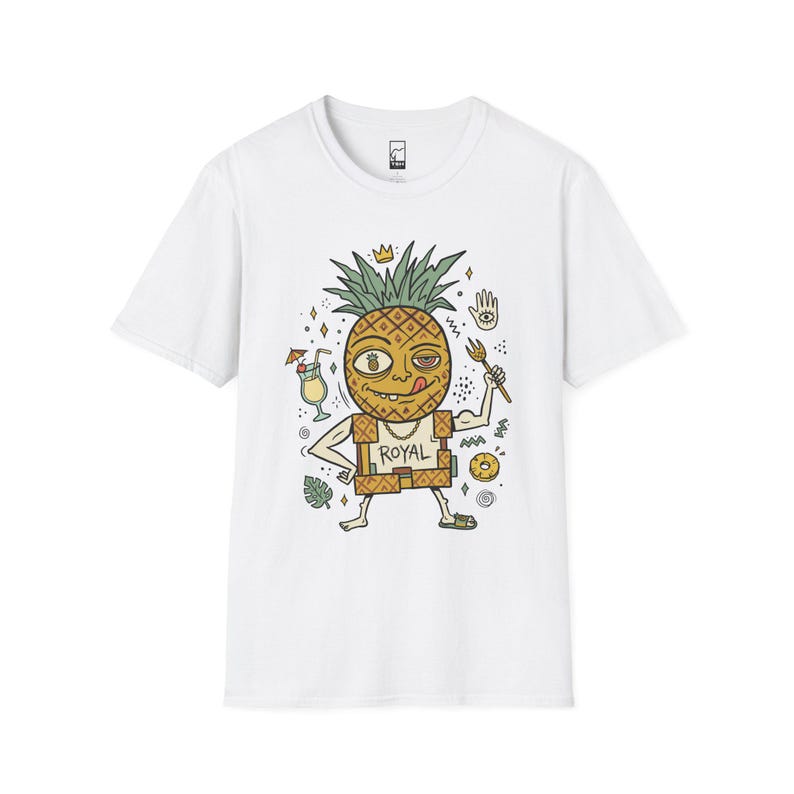 Royal Pineapple King T-Shirt | Funny Tropical Graphic Tee, Hawaiian Vibe Shirt White