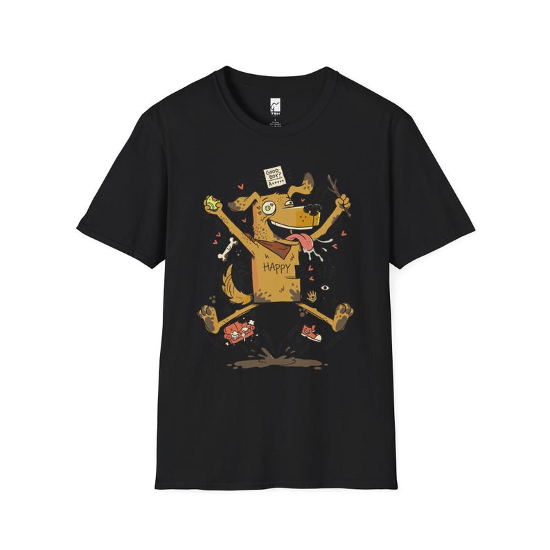 Happy Dog T-Shirt | Funny Good Boy Graphic Tee, Dog Lover Gift Black