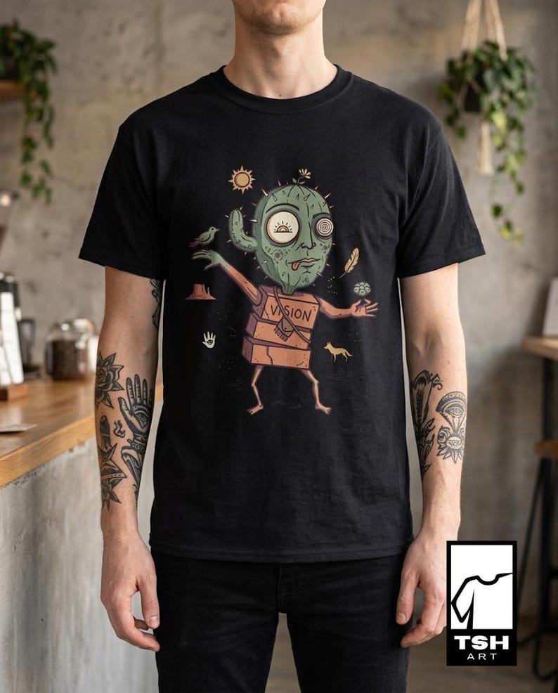 Psychedelic T-Shirt | Peyote Vision Graphic Tee, Desert Shaman Unisex Shirt, Trippy Cactus Gift Her Him