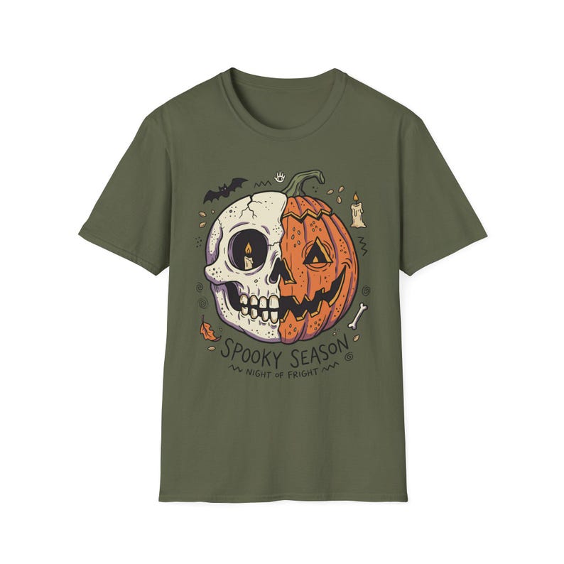 Spooky Season Halloween Shirt | Skull Pumpkin T Shirt | Retro Horror Graphic Tee | Creepy Fall Outfit | Gothic Autumn Wear | Unisex Gift image 14