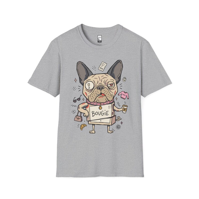 Bougie French Bulldog T-Shirt | Funny Spoiled Dog Mom Graphic Tee Sport Grey