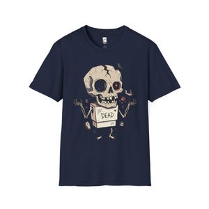 Dode schedel T-shirt | Grappig Halloween-grafisch T-shirt, griezelig schattig goth-uniseks shirt, griezelig horrorliefhebber cadeau Navy