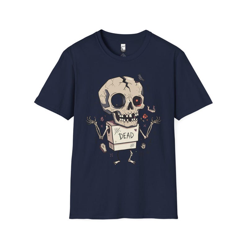 Dode schedel T-shirt | Grappig Halloween-grafisch T-shirt, griezelig schattig goth-uniseks shirt, griezelig horrorliefhebber cadeau Navy